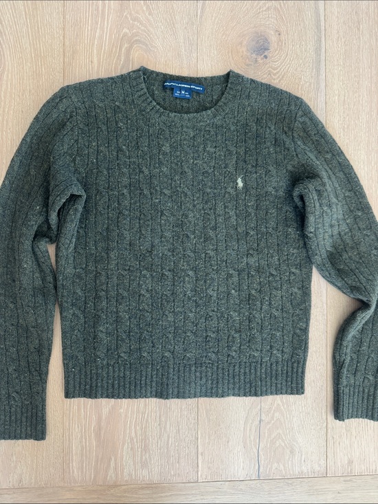 Polo Ralph Lauren Sweaters - Ralph Lauren Sport Olive Green Cable-Knit Crewneck Sweater